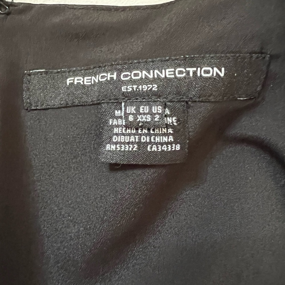French Connection Black Bow Strap Mini Dress A-Line Satin Look Size 2 - Picture 8 of 9